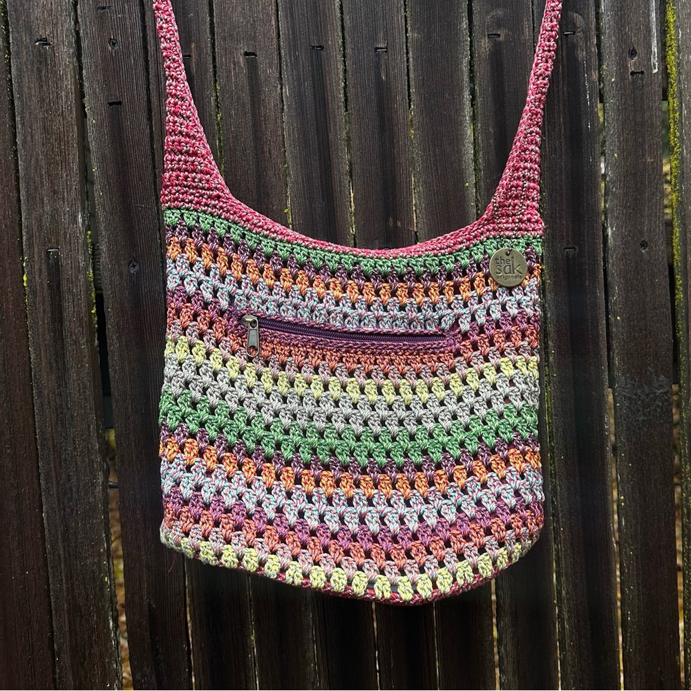 The Sak rainbow crochet purse